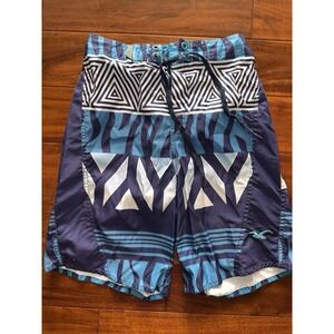 Free Spirit Limited Mens Swim Trunks Shorts Size S Blue Geometric Pattern